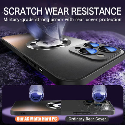 Tempered Glass Matte MagSafe Case — Shockproof Magnetic Wireless Charging Cover for iPhone 14–16 Pro Max