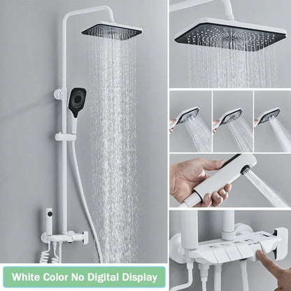 Rozin Black Smart Digital Display Shower Faucet Set - Piano Style Rainfall Bathroom System with Grey Digital Mixer Tap & Bidet Shower
