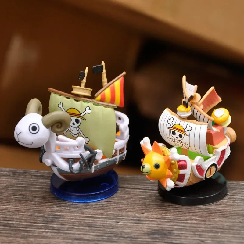 7cm One Piece Anime Ship Figure — Mini Luffy & Thousand Sunny Going Merry Assembled Model Toy