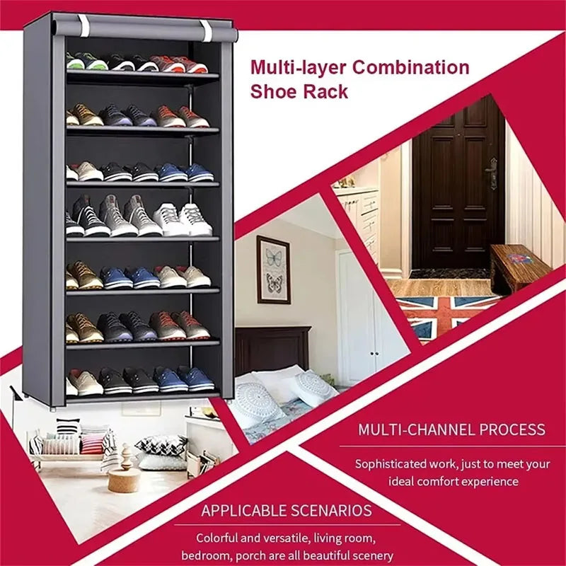 Non-Woven Multi-Layer Shoe Rack – Dormitory Door Cabinet, Space-Saving, Economical, Dustproof Home Storage Box