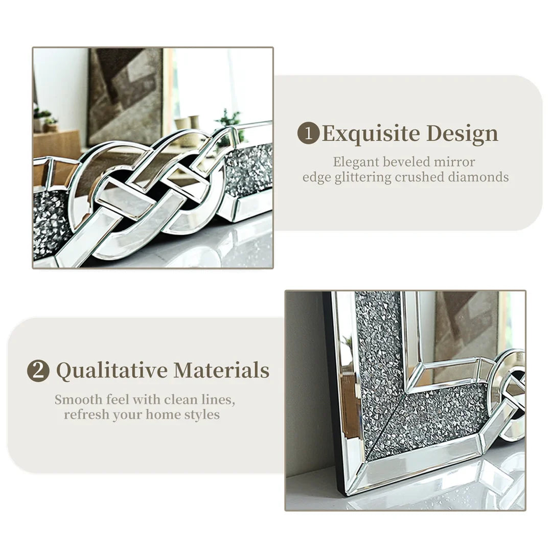 LUVODI Large Full-Body Wall Mirror — Artistic Silver Diamond Crush Bathroom Vanity Mirror