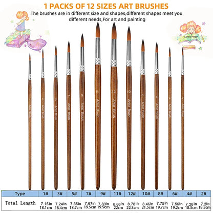 12-Piece Premium Artist Paint Brush Set – Durable Nylon Bristles for Acrylic, Watercolor, Oil & Body Painting