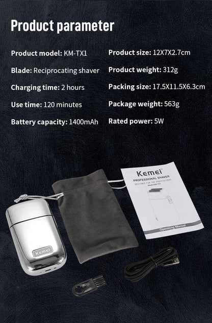 Kemei TX1 Rechargeable Electric Shaver for Men – Metal Housing Hair & Beard Razor, Bald Shaving Machine, Fade Finishing