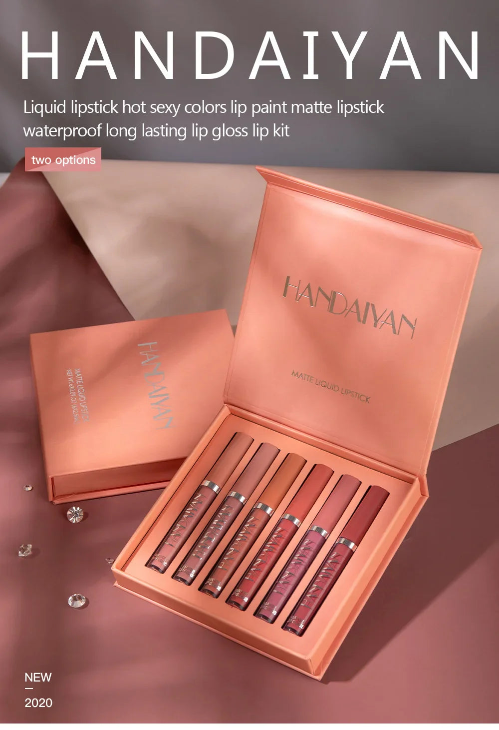 HANDAIYAN 6-Piece Matte Lipstick Set – Waterproof, Long-Lasting, Non-Stick Cup Korean Makeup for Women
