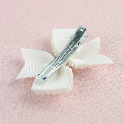 2Pcs White Pearl Hair Bow Clips – Layered Hairpins for Girls & Kids, Boutique Hair Accessories