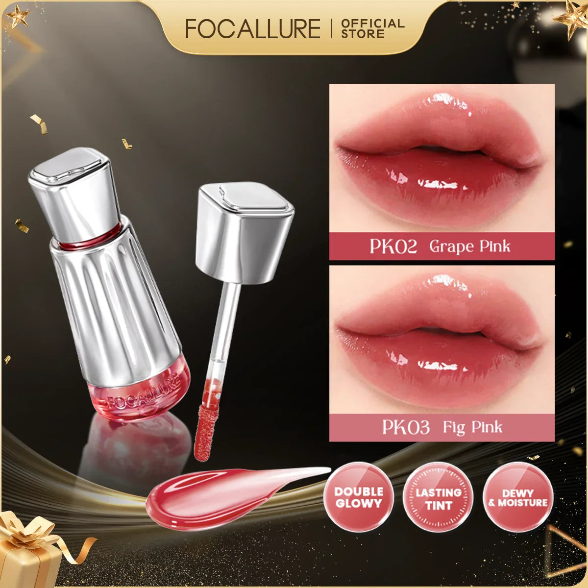 FOCALLURE 3D Mirror Lip Gloss – Lightweight, Non-Sticky, Long-Lasting & Moisturizing Lip Plumper Liquid Lipstick