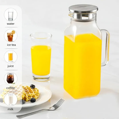 JUSTINLAU Borosilicate Glass Water Bottle - 1.2L/2L Large Capacity Juice & Drink Pitcher for Home & Restaurant