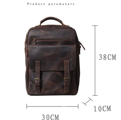 Vintage Crazy Horse Leather Backpack for Men — 17" Laptop Travel Rucksack Cowhide Hiking Bag M815