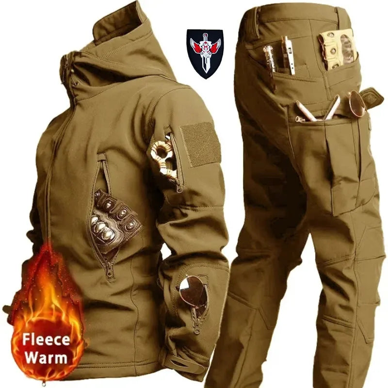 Shark Skin Soft Shell Tactical Suit – Windproof Breathable Plush Outdoor Training Jacket & Pants Set