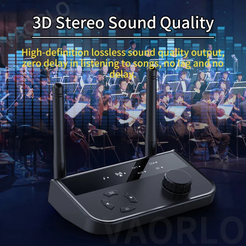 3D Stereo Bluetooth 5.3 Audio Receiver | Optical, Coaxial, 3.5mm AUX Output Wireless Adapter for Car and Speakers