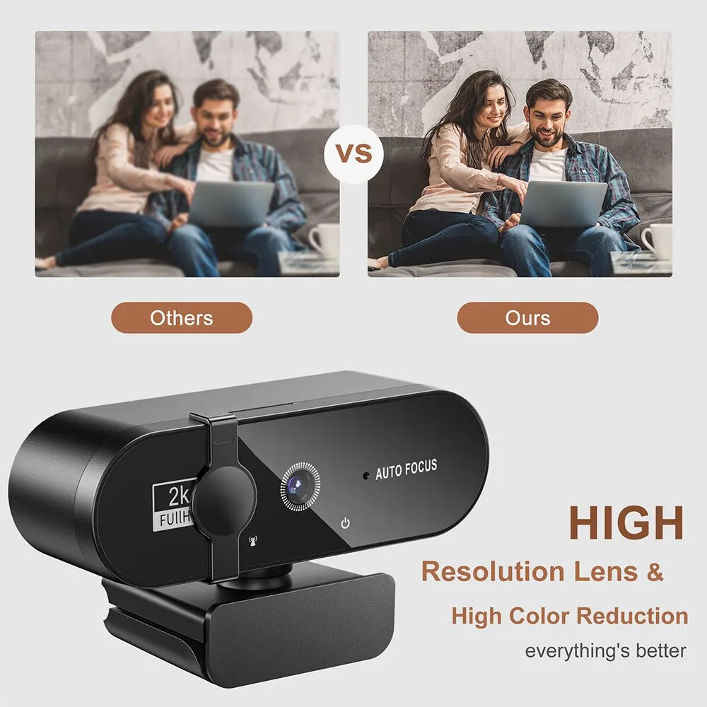 4K & 1080P Mini Webcam | 2K Full HD USB Camera with Microphone, Auto Focus for PC & Laptop