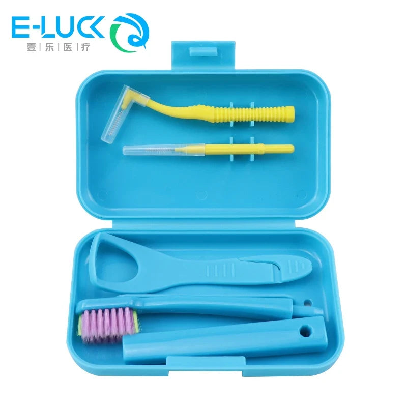 Portable Dental Cleaning Kit - Travel Oral Care Set with Toothbrush, Interdental Brush & Tongue Scraper