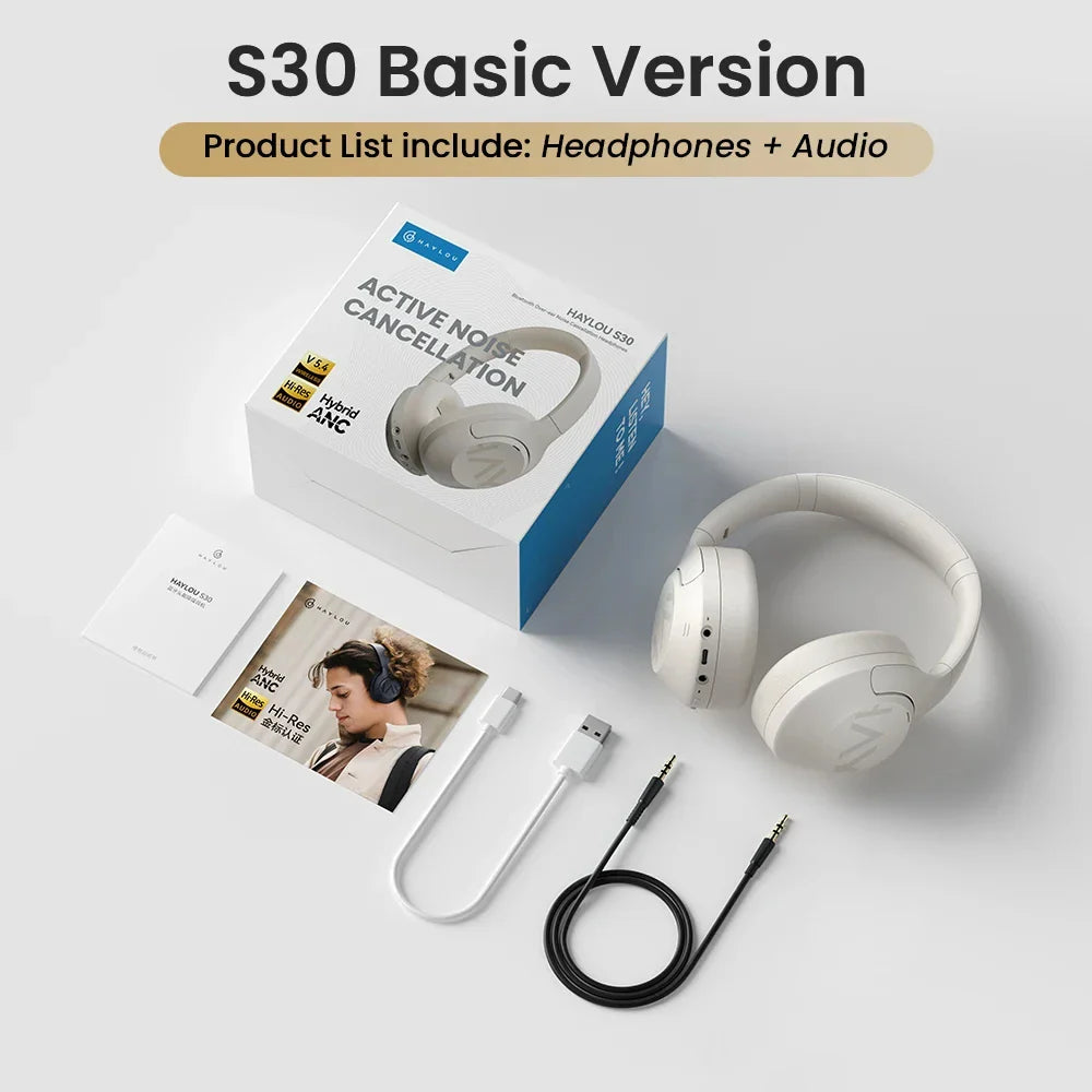 HAYLOU S30 Wireless Bluetooth 5.4 Headphones - 43dB Adaptive Noise Cancelling, 40mm Driver, 80H Playtime Earphones