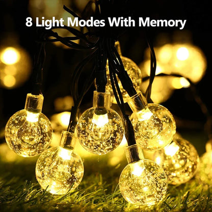60 LED Solar String Lights - Waterproof Crystal Globe Garden Lights with 8 Modes for Patio, Party & Tree Decor