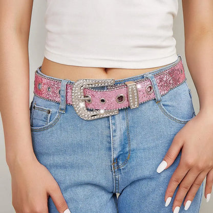 Skull Rivet Rhinestone PU Leather Belt – Trendy Solid Color Cowgirl & Cowboy Belt for Women & Girls