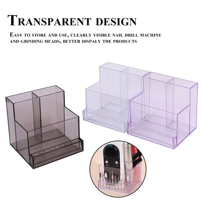 Clear Nail Drill Bit Holder - Transparent Display Box Organizer for Manicure Tools, Nail Art Accessories & Beauty Storage
