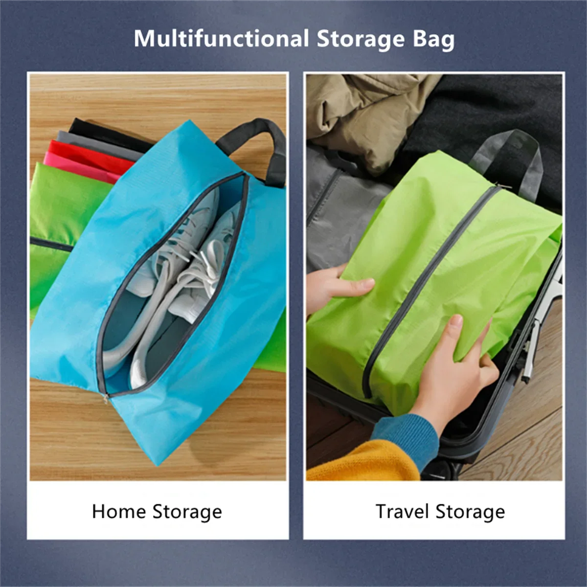Dustproof Shoes Storage Bags - Travel Portable Nylon Organizer with Sturdy Zipper and Waterproof Pocket
