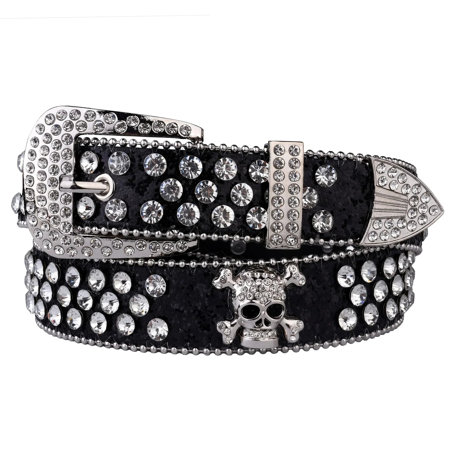 Rhinestone Skull Western Cowgirl Belt for Women & Girls – Studded PU Leather Country Style