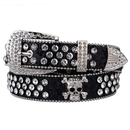 Rhinestone Skull Western Cowgirl Belt for Women & Girls – Studded PU Leather Country Style