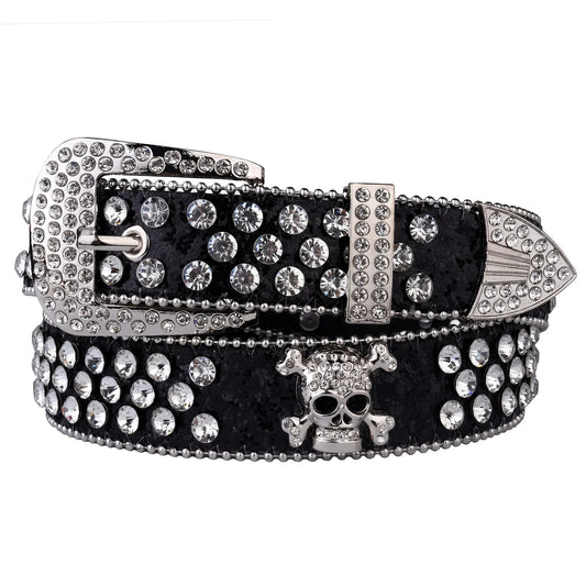 Rhinestone Skull Western Cowgirl Belt for Women & Girls – Studded PU Leather Country Style
