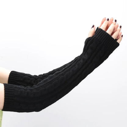 Women’s Knit Long Fingerless Gloves – Over Elbow Arm Warmers Wrist Sleeves, Fashion Half Hand Mittens for Casual & Gothic Style (Black)