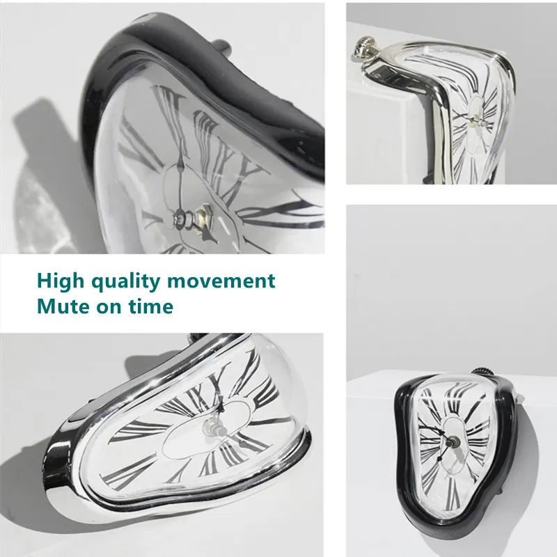 Surreal Melting Clock - Silent Salvador Dali Style Wall Watch for Home Office, Shelf, Desk, Table Decor and Gifts