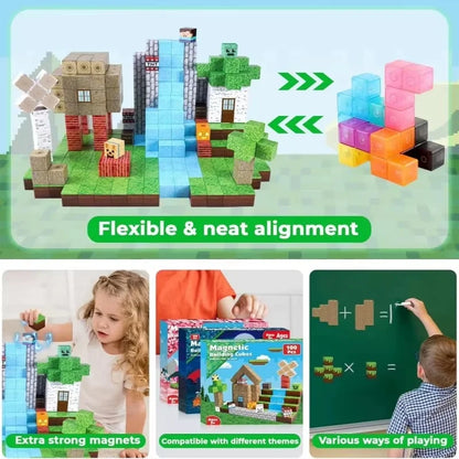 DIY Magnetic Building Blocks Set – Mine World Cube Magnets, STEM Construction Toy for Boys & Girls, Montessori Sensory Gift