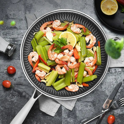 Tri-Ply 316 Stainless Steel Wok Pan with Double-Sided Honeycomb Skillet - Suitable for All Stoves