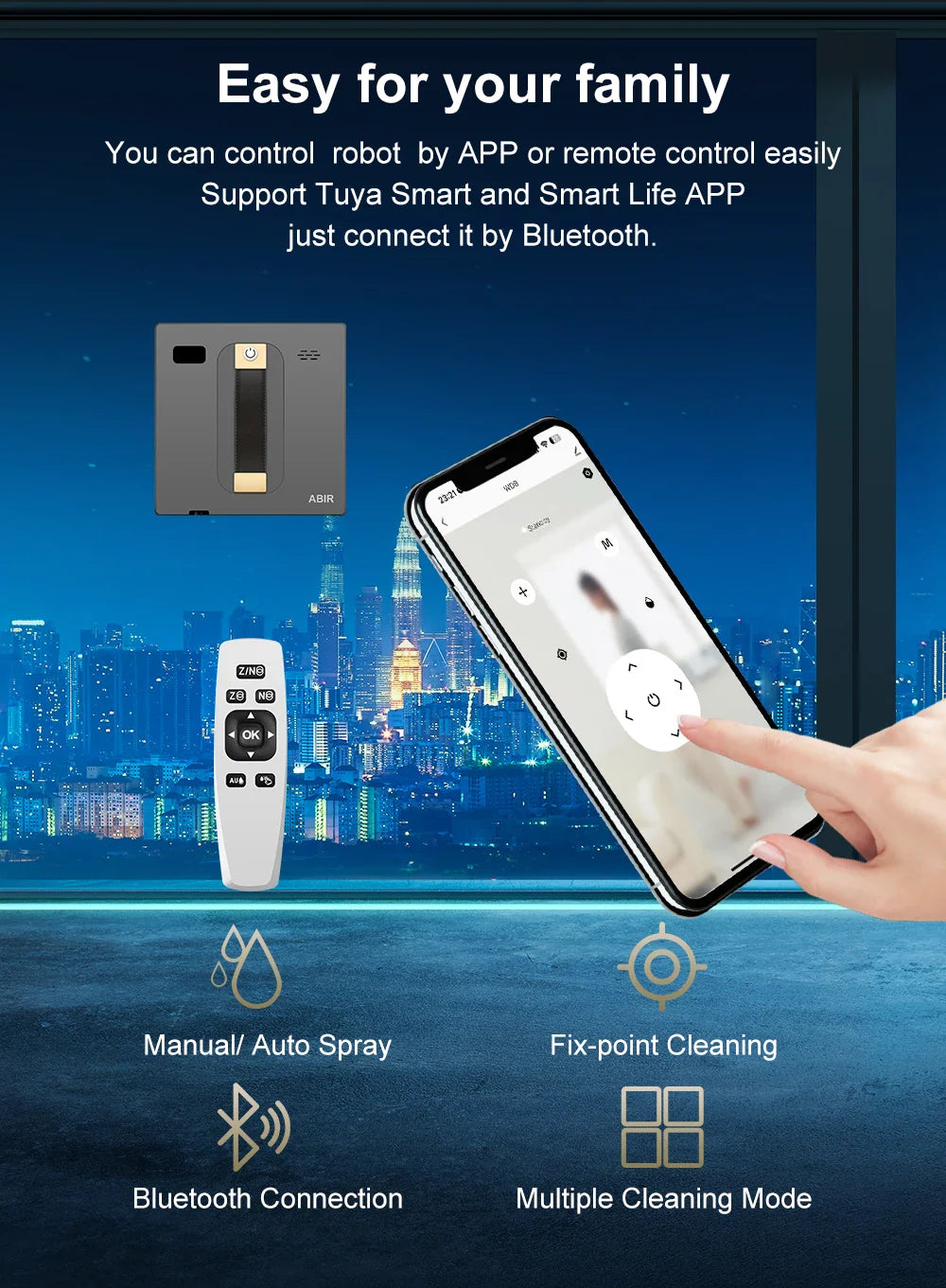 ABIR WD8 Robot Window Vacuum Cleaner – Dual Ultrasonic Spray, APP & Remote Control, Smart Home Glass Mop & Auto Wall Cleaning Robot