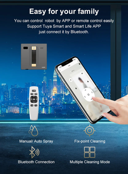 ABIR WD8 Robot Window Vacuum Cleaner – Dual Ultrasonic Spray, APP & Remote Control, Smart Home Glass Mop & Auto Wall Cleaning Robot