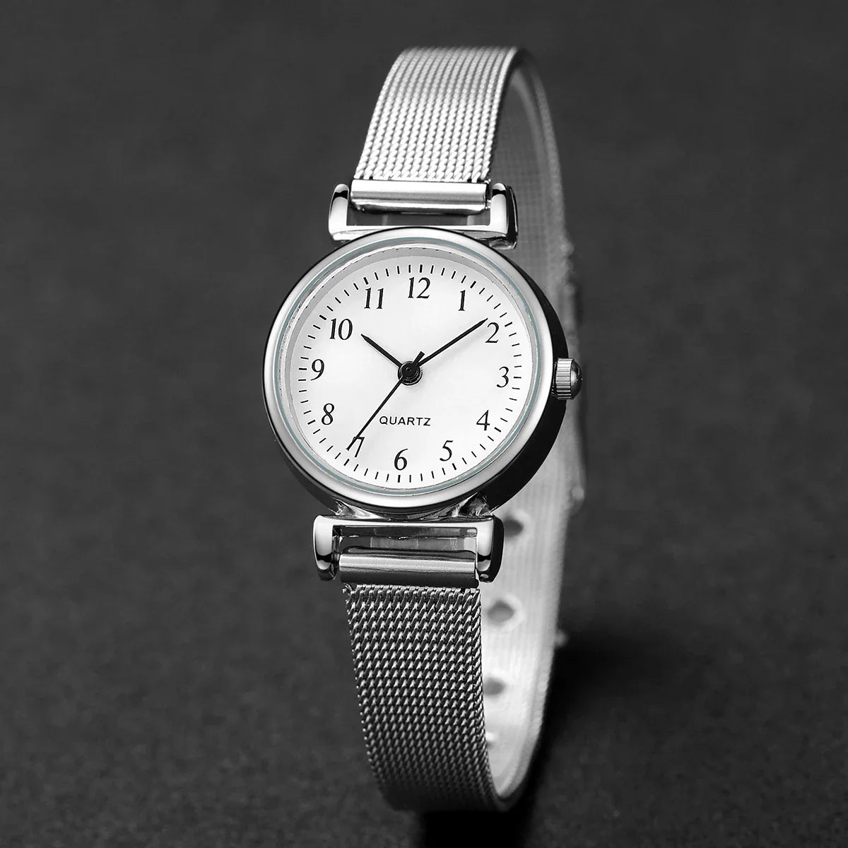2PCS Fashion Arabic Dial Women's Quartz Watch – Steel Mesh Band & Opening Cuff Bracelet Bangle Set (No Box)