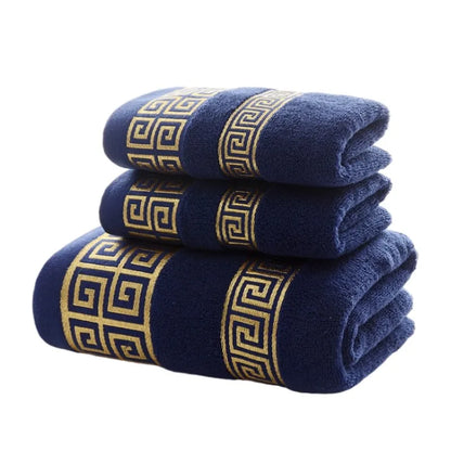3-Piece Cotton Towel Set – 2 Hand Face Towels 35x75cm + 1 Bath Towel 70x140cm Soft Washcloth Gift Set