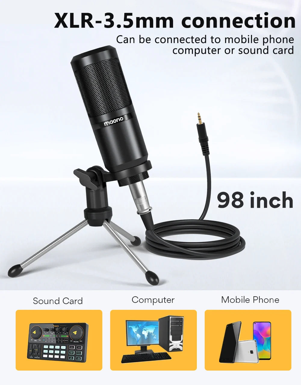Maono PM360TR Condenser Podcast Microphone – 3.5mm Mic for Computer, Laptop, Phone, Sound Card, YouTube, Gaming & Recording