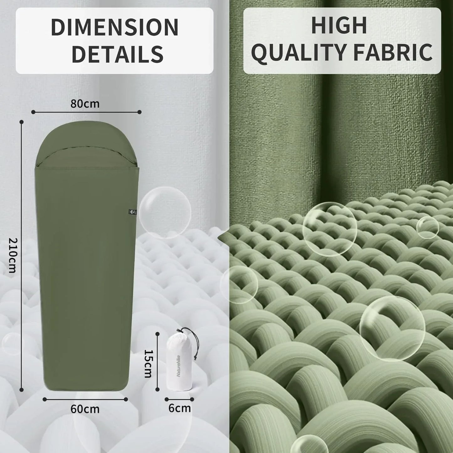 Naturehike Sleeping Bag Liner - 128g Ultralight Travel & Hiking Inner Blanket for Single Sleeping Bags
