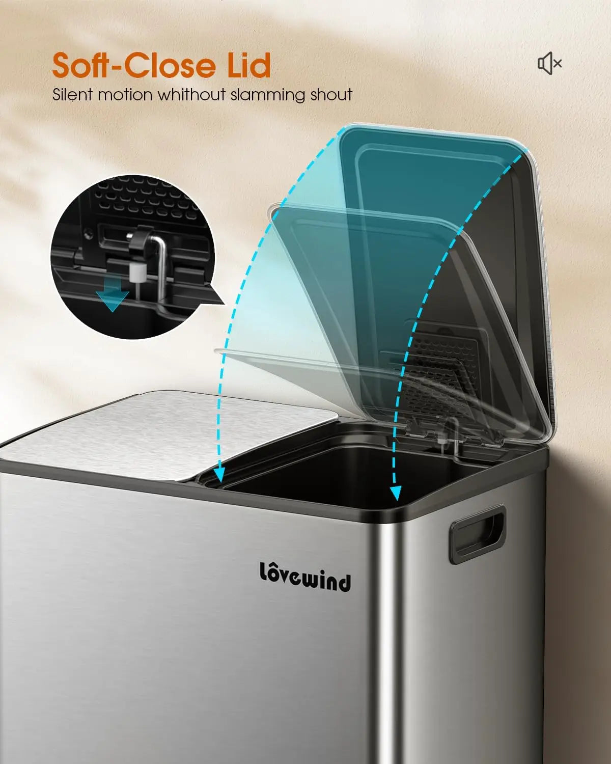 2 x 8 Gallon Stainless Steel Kitchen Trash & Recycling Bin – Dual Compartment with Soft-Close Lid