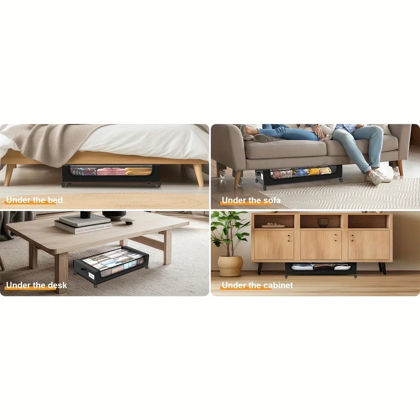 Underbed Storage Lockers with Wheels — Pull-Out Containers for Shoes & Clothes, Space-Saving for Dorms & Bedrooms