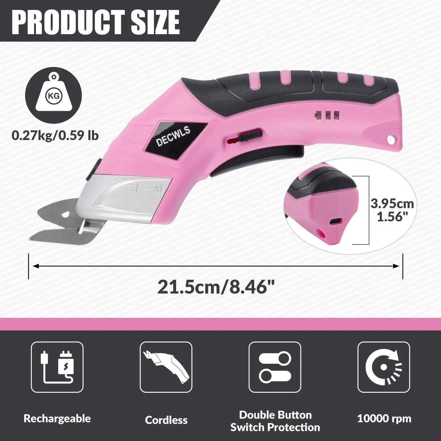 Portable Cordless Electric Scissors - USB Rechargeable Cutting Tool with 3 Heads for Fabric Leather Cardboard Plastic