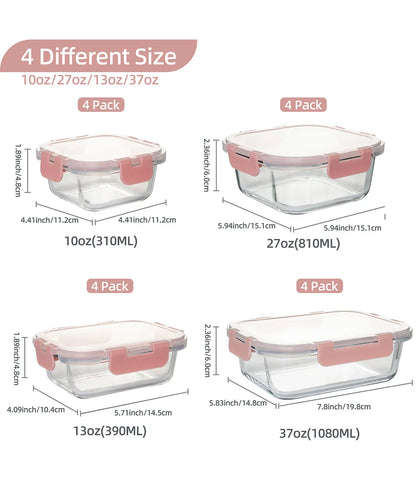 16-Piece Glass Food Storage Container Set — Leakproof, Airtight, BPA-Free, Microwave & Oven Safe, Stackable Kitchen Organizer