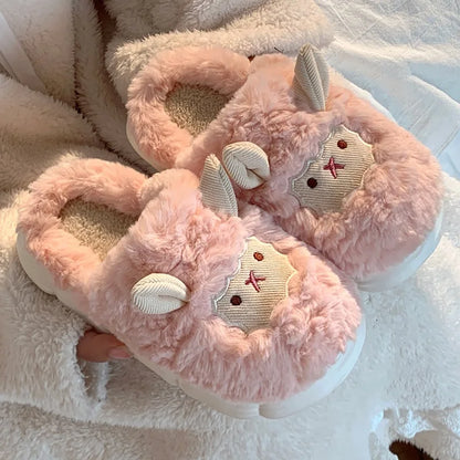 Unisex Sheep Fluffy Slippers – Cute Plush Non-Slip Cartoon Slides for Men & Women Winter House Shoes