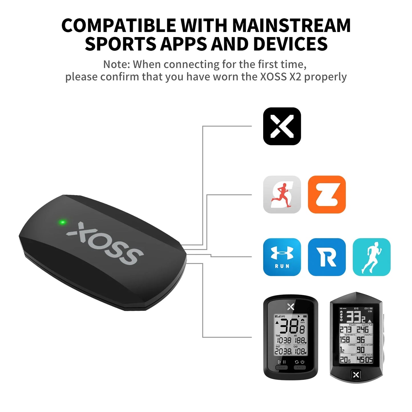 XOSS Vortex Speed & Cadence Sensor X2 with Heart Rate Monitor S1 - Bike Computer GPS Mount for GARMIN, iGPSPORT, BSC100s, Bryton G2 Plus & G+