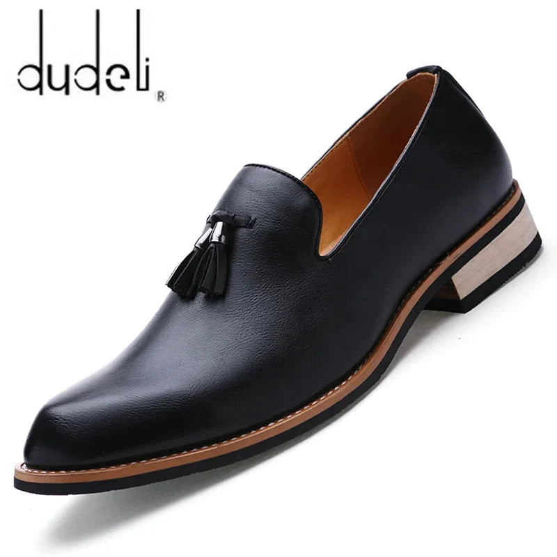Men’s Leather Slip-On Dress Shoes – Classic Business Formal Oxford Style, Italian Design Flat Shoes for Men