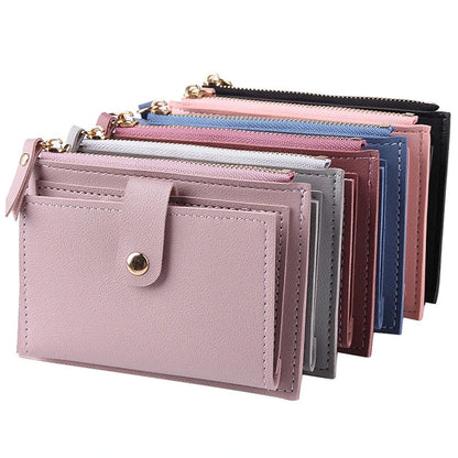 Women’s PU Leather Mini Wallet — Slim Hasp & Zipper Purse, Multi-Card Holder with Coin Pocket, Small Solid Short Wallet