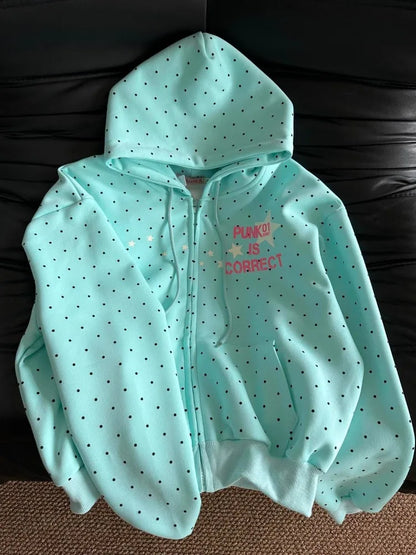 Women’s Y2K Star & Polka Dot Hoodie - Loose Casual Letter Print Sweatshirt Jacket