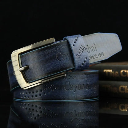 Men's Ratchet Leather Belt – Adjustable Strap with Free Buckle Replacement for Cowboy Style