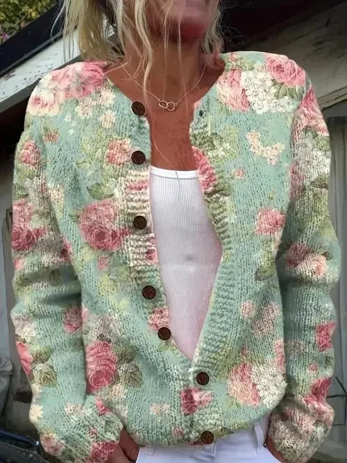 Women’s 3D Print Knitted Cardigan - Autumn Winter Vintage Thin Sweater Casual Fashion Knit Top