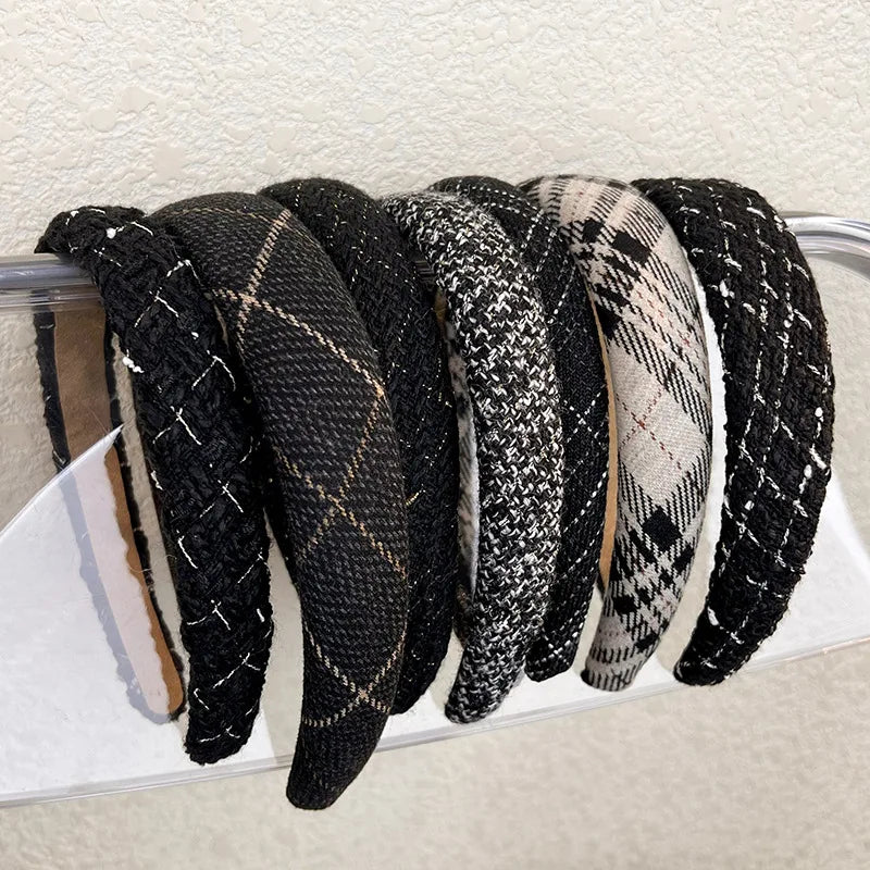 Autumn/Winter Black & White Plaid Headband – Sponge Wide Hair Band, Elegant Hair Hoop for Women & Girls, Fashion Hair Accessories