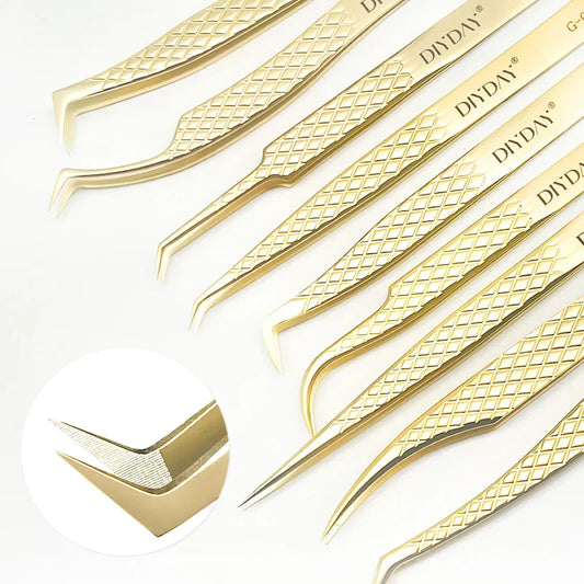 DIYDAY Anti-Slip Eyelash Tweezers — Stainless Steel Precision Fiber Tip for Eyelash Extensions & Makeup Tools