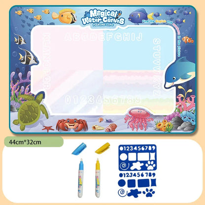 Magic Water Drawing Mat - Reusable Doodle Coloring Board with Magic Pens for Kids