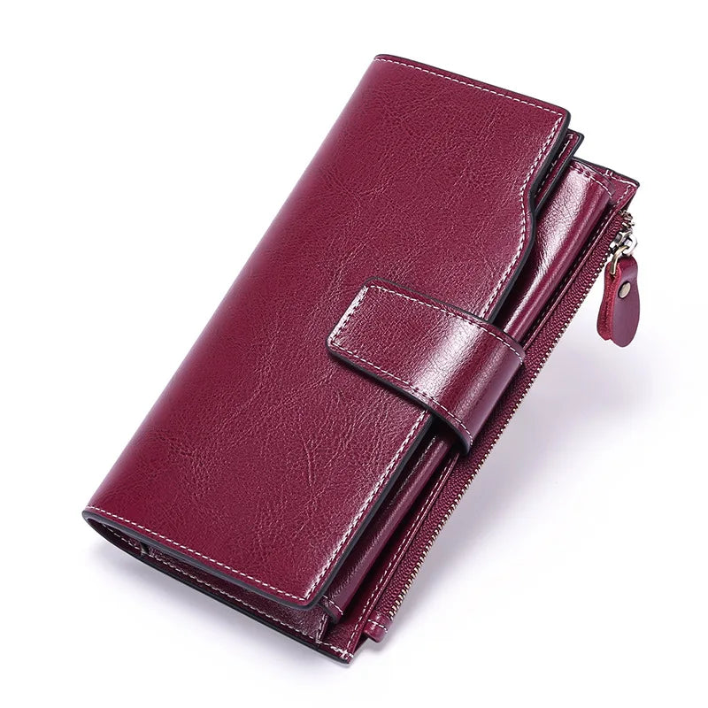 2024 New RFID Long Women’s Wallet — Genuine Leather Clutch with Zipper Coin Pocket, Card Holder & Printed Design