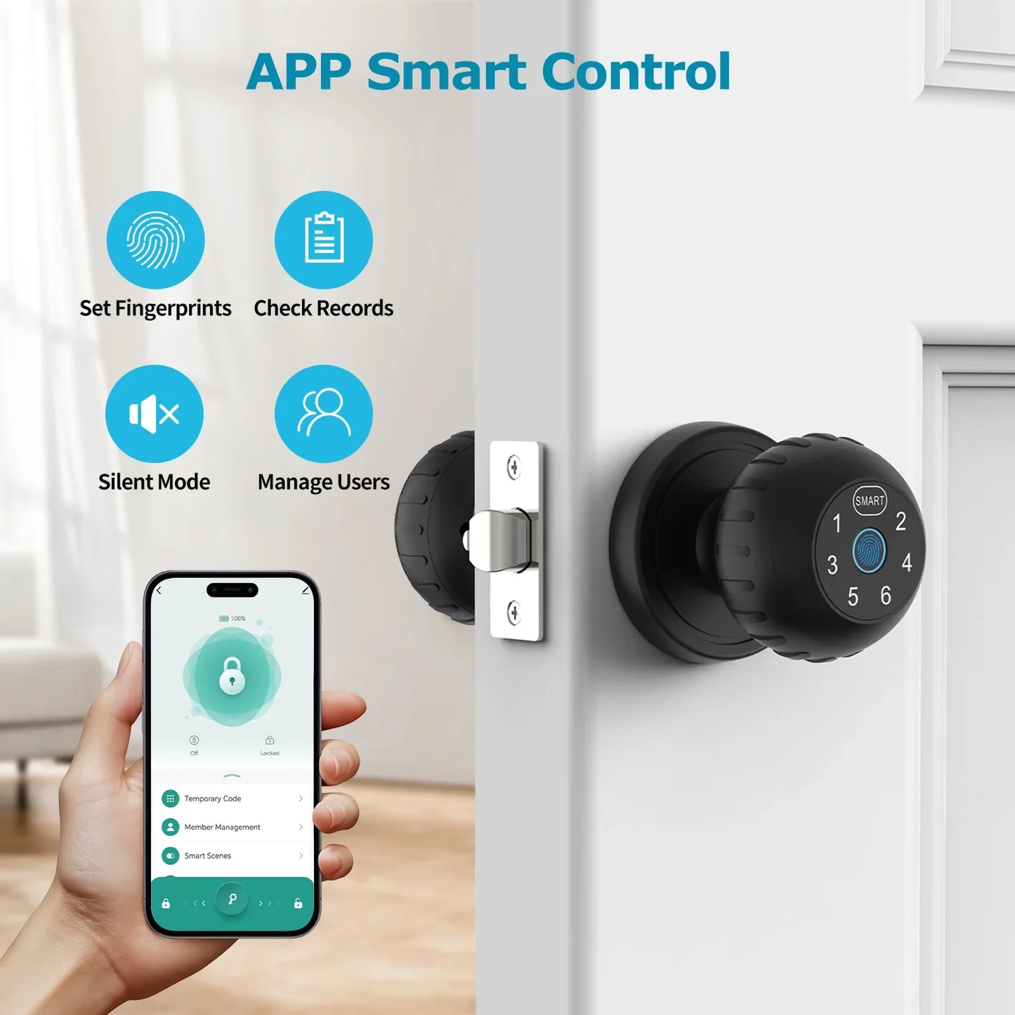 Viladepot Smart Fingerprint Door Lock – App Control, Passcode & Touchscreen Keypad for Indoor Security